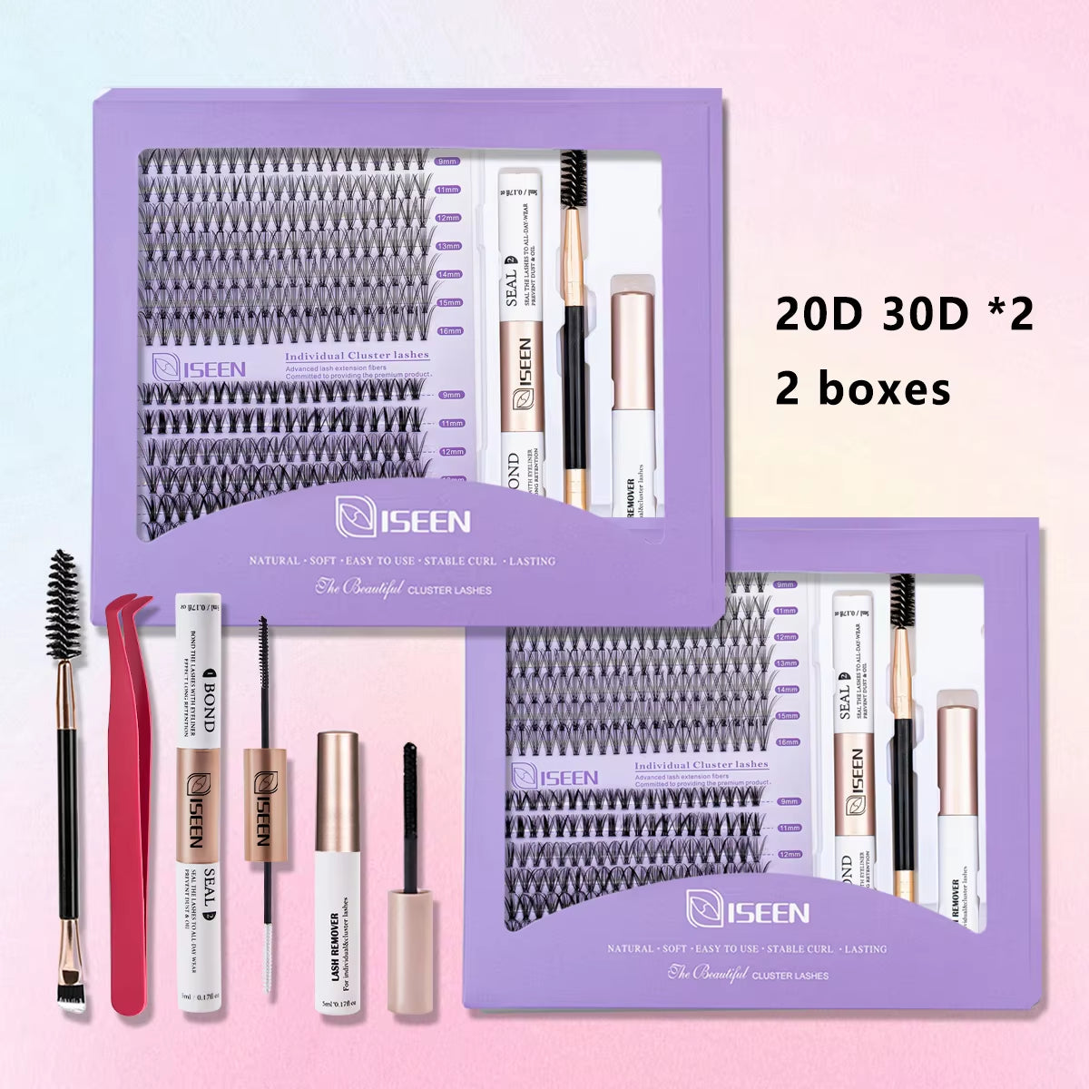Elevate Your Look with Our DIY Lash Extension Kit – Mix Styles of Lash Clusters, Bond & Seal Remover, Tweezers, and Lash Brush for Flawless Self-Application!