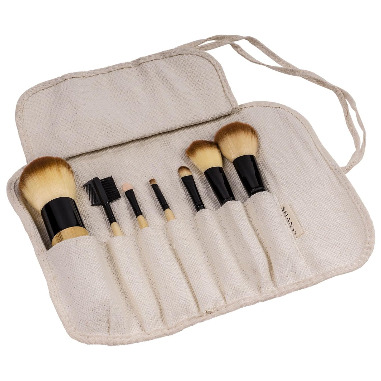 Elevate Your Beauty Routine with the Bamboo Makeup Brush Set - 7 Premium Vegan Brushes & Cotton Pouch for Effortless Storage
