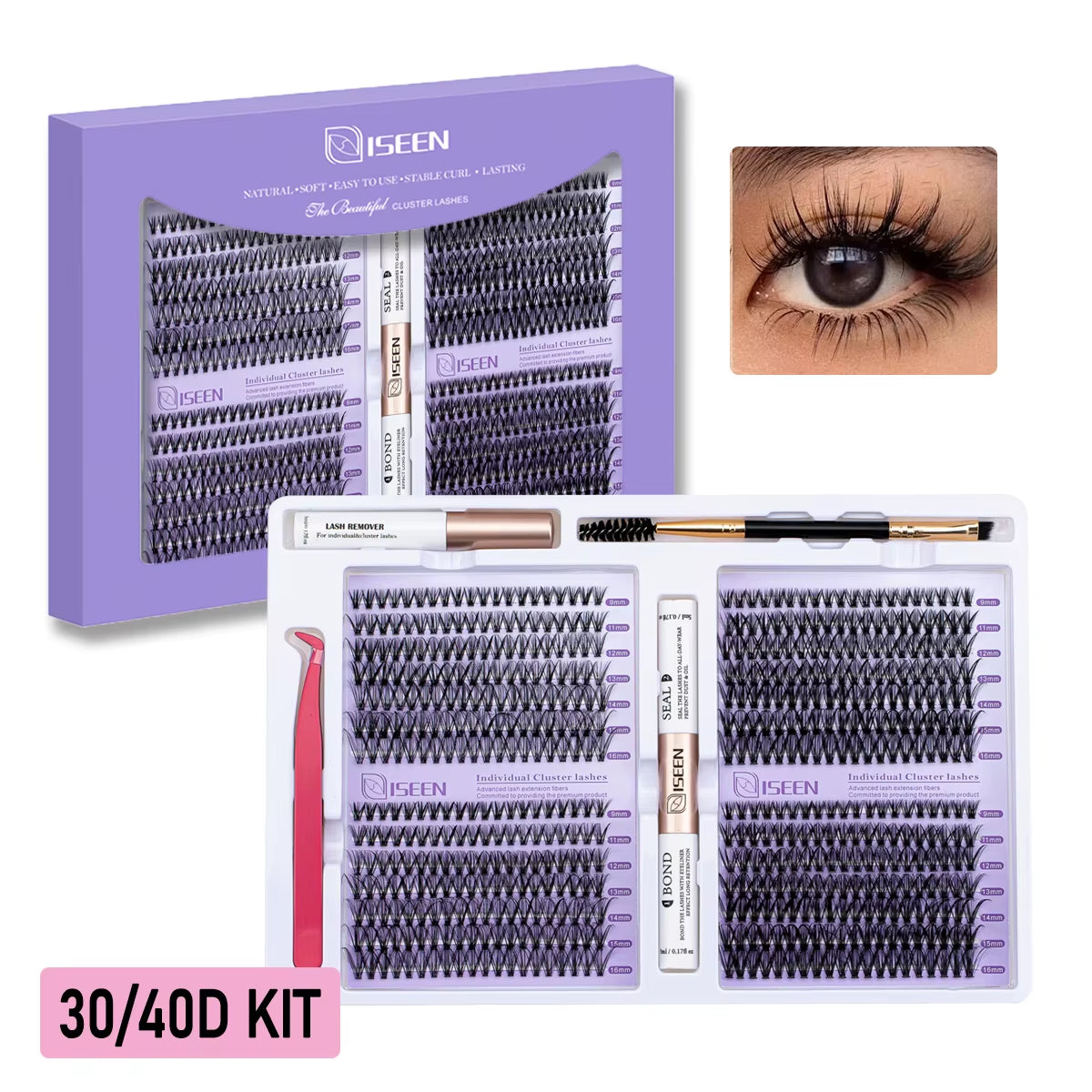 Elevate Your Look with Our DIY Lash Extension Kit – Mix Styles of Lash Clusters, Bond & Seal Remover, Tweezers, and Lash Brush for Flawless Self-Application!