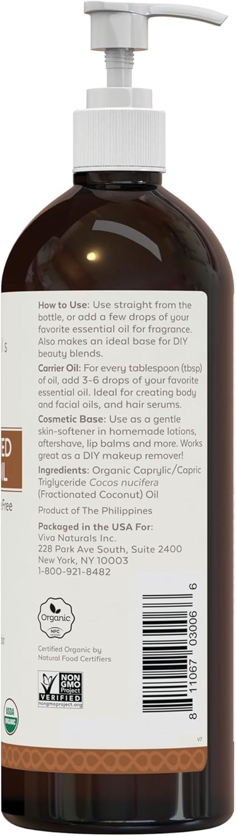 Revitalize Your Skin and Hair with Organic Fractionated Coconut Oil - 16 Fl Oz Moisturizer, Massage & Carrier Oil