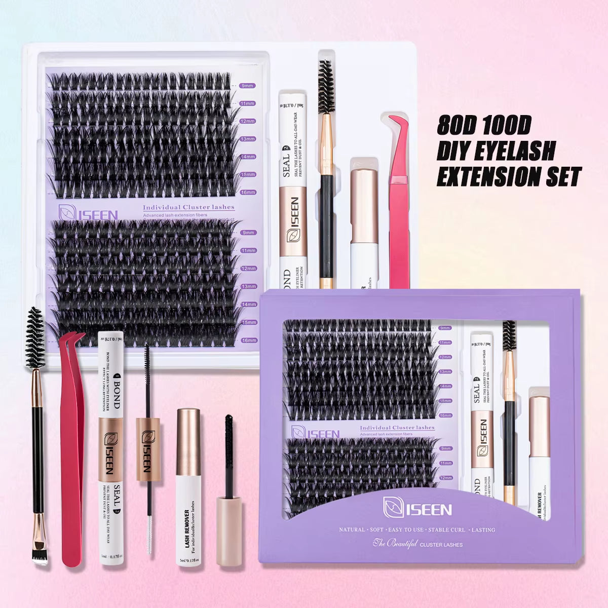 Elevate Your Look with Our DIY Lash Extension Kit – Mix Styles of Lash Clusters, Bond & Seal Remover, Tweezers, and Lash Brush for Flawless Self-Application!