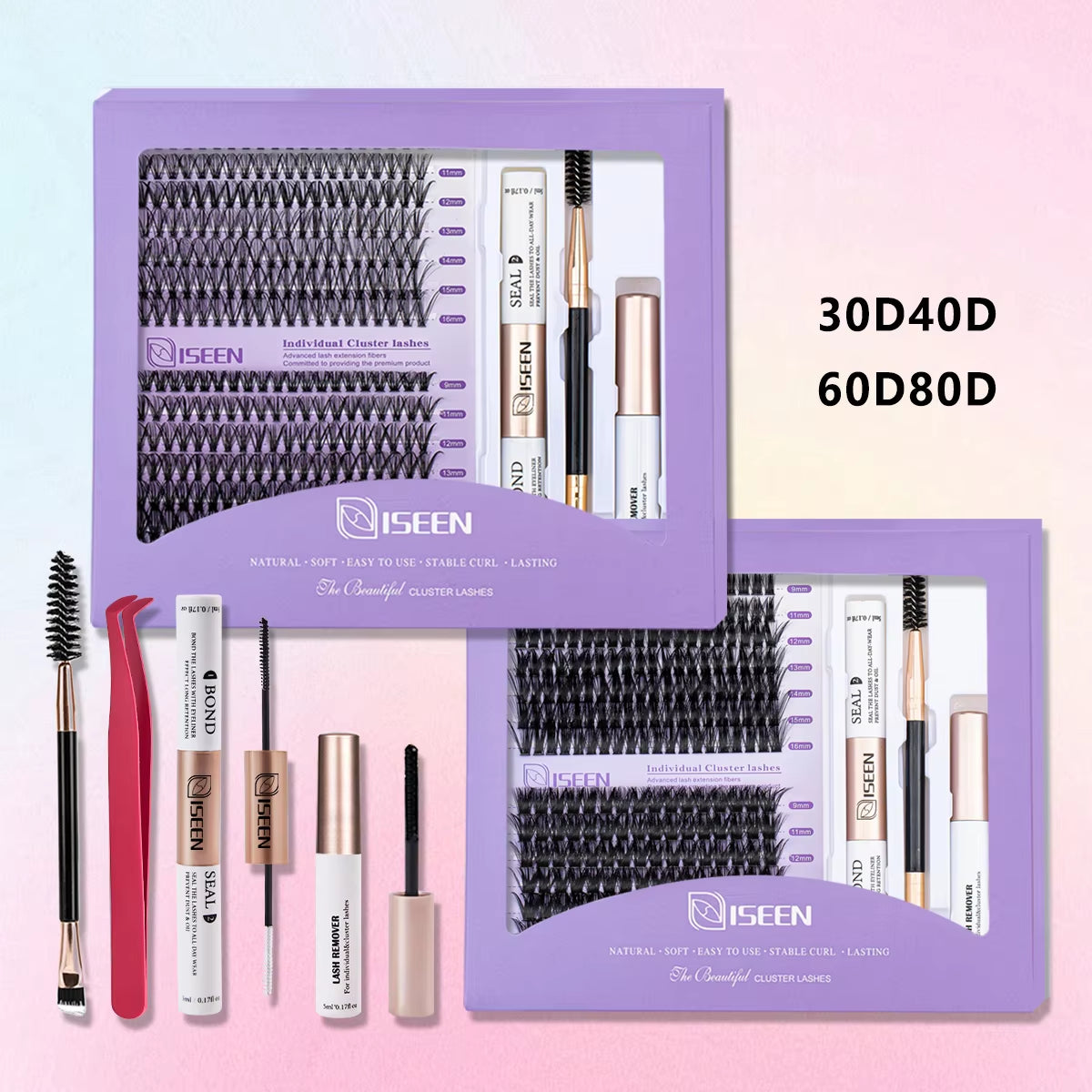 Elevate Your Look with Our DIY Lash Extension Kit – Mix Styles of Lash Clusters, Bond & Seal Remover, Tweezers, and Lash Brush for Flawless Self-Application!