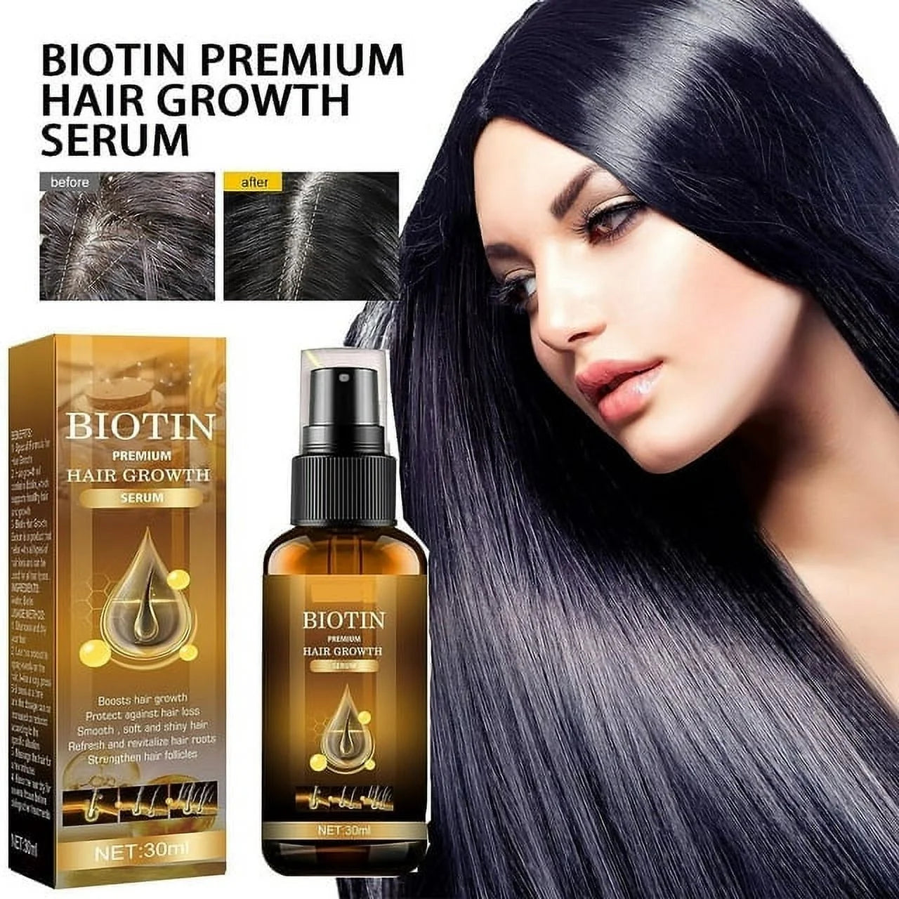 Biotin Hair Growth Spray, Biotin Hair Growth Serum, Biotin Thickening Herbal Serum, anti Hair Loss Serum for Women Men Hair Growth and Hair Loss