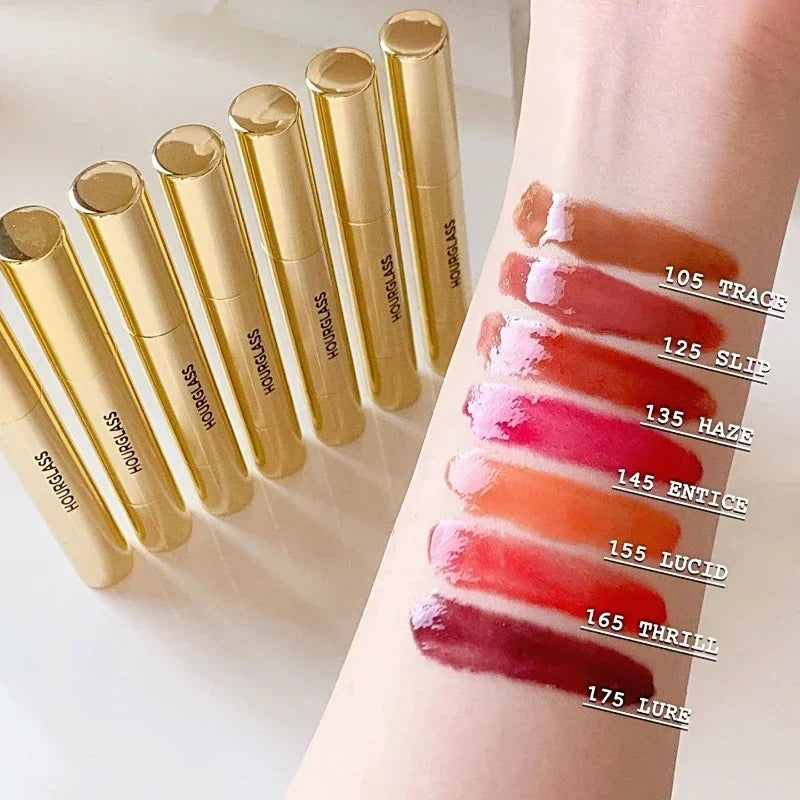 Luxurious Hourglass Gold Mirror Tube Moisturizing Lip Glaze for Soft, Hydrated Lips