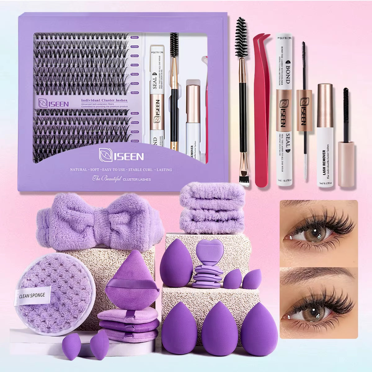 Elevate Your Look with Our DIY Lash Extension Kit – Mix Styles of Lash Clusters, Bond & Seal Remover, Tweezers, and Lash Brush for Flawless Self-Application!