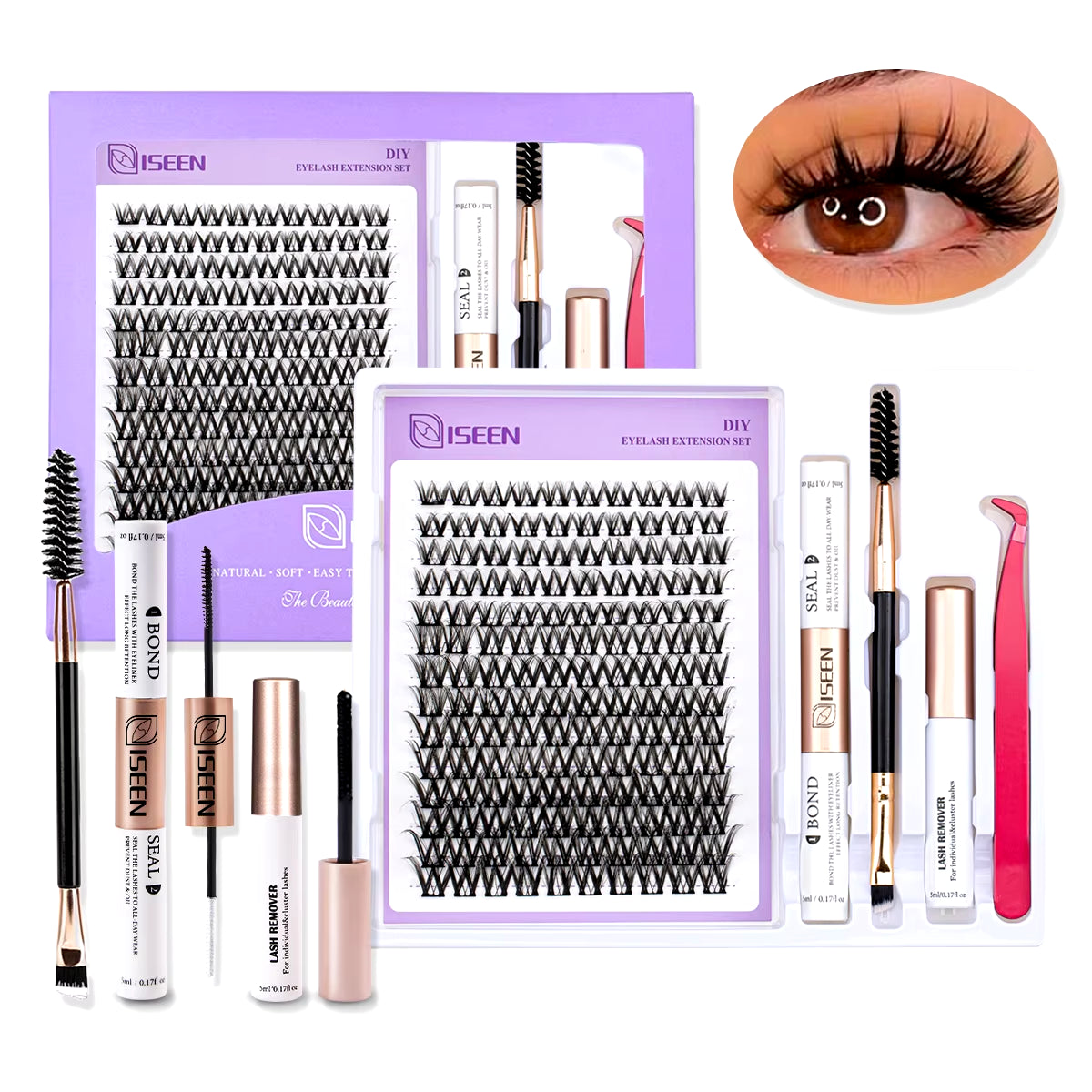Elevate Your Look with Our DIY Lash Extension Kit – Mix Styles of Lash Clusters, Bond & Seal Remover, Tweezers, and Lash Brush for Flawless Self-Application!