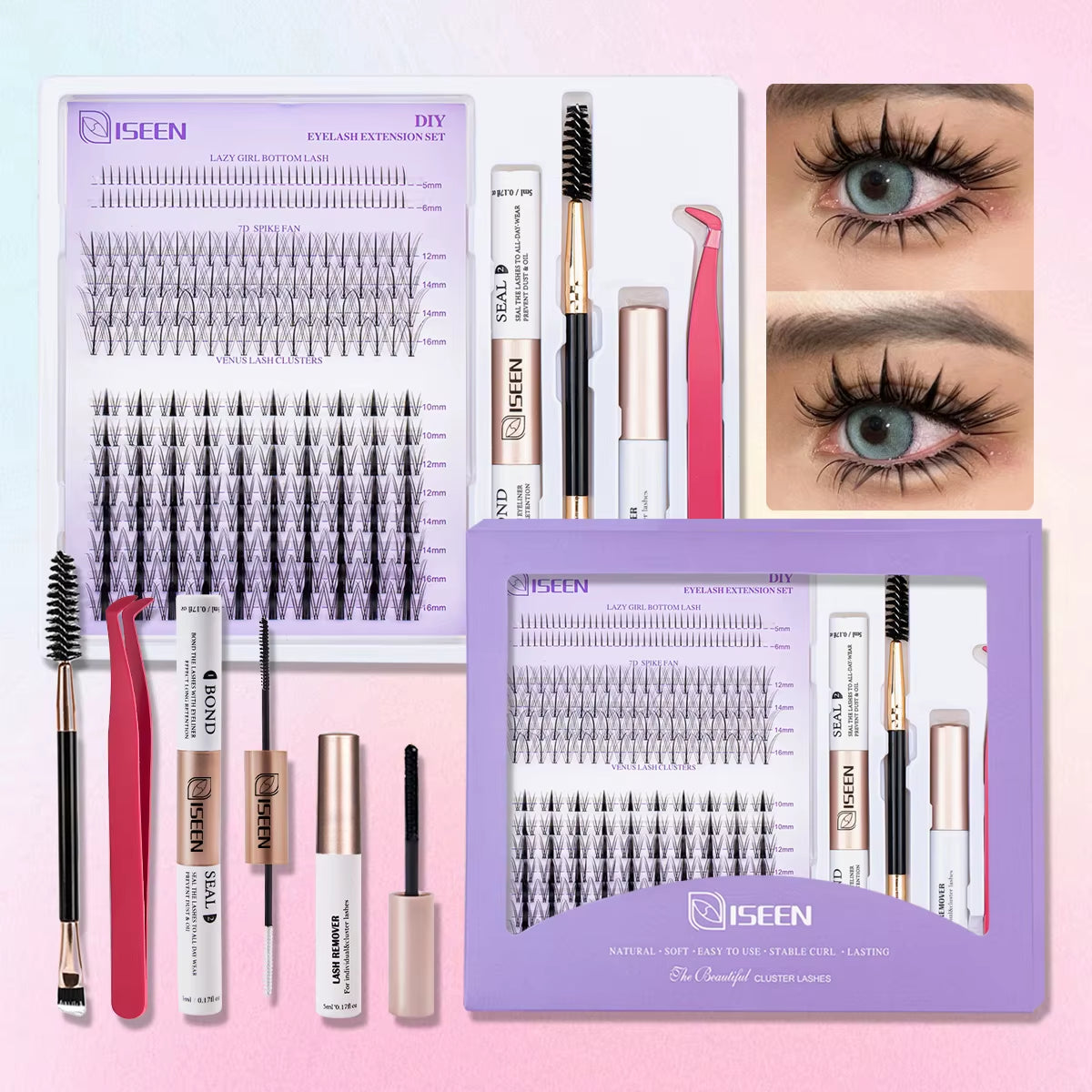Elevate Your Look with Our DIY Lash Extension Kit – Mix Styles of Lash Clusters, Bond & Seal Remover, Tweezers, and Lash Brush for Flawless Self-Application!