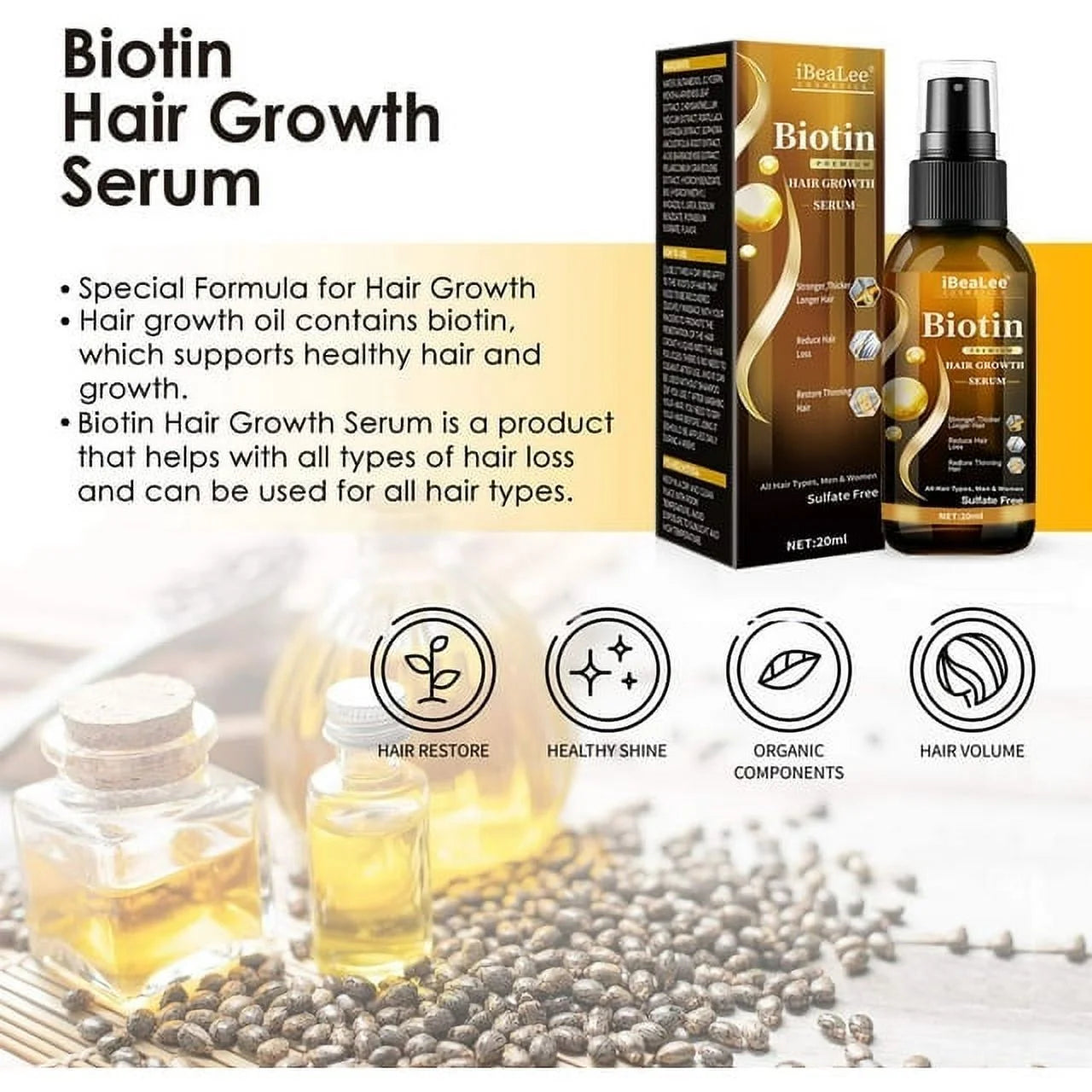 Biotin Hair Growth Spray, Biotin Hair Growth Serum, Biotin Thickening Herbal Serum, anti Hair Loss Serum for Women Men Hair Growth and Hair Loss