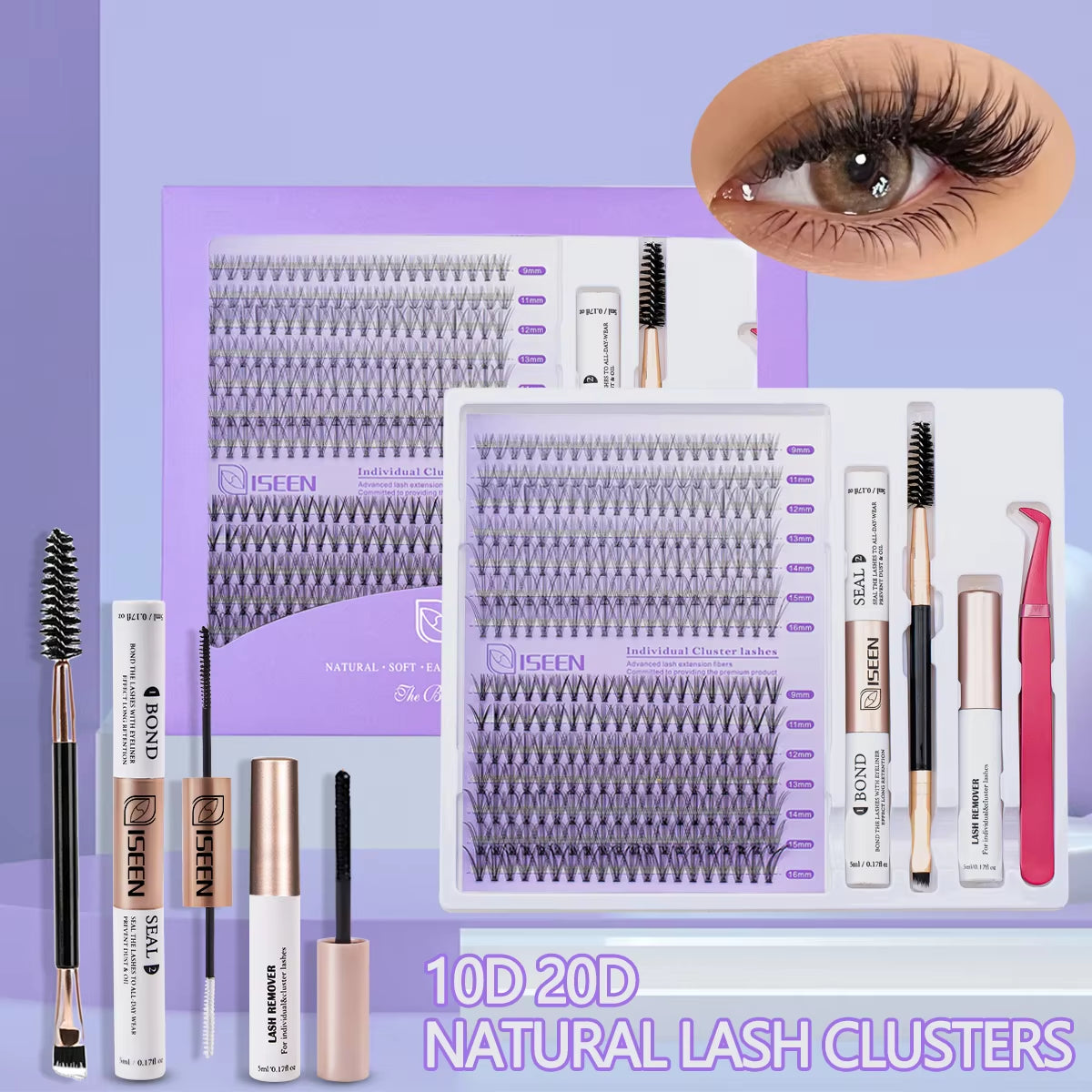 Elevate Your Look with Our DIY Lash Extension Kit – Mix Styles of Lash Clusters, Bond & Seal Remover, Tweezers, and Lash Brush for Flawless Self-Application!