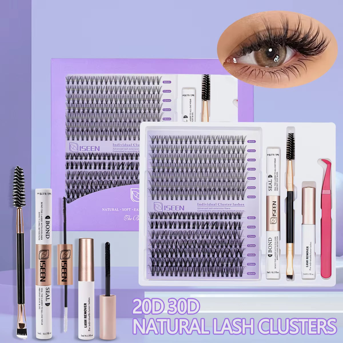 Elevate Your Look with Our DIY Lash Extension Kit – Mix Styles of Lash Clusters, Bond & Seal Remover, Tweezers, and Lash Brush for Flawless Self-Application!