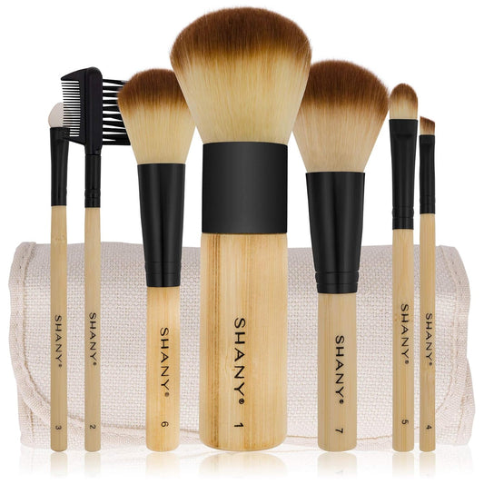 Elevate Your Beauty Routine with the Bamboo Makeup Brush Set - 7 Premium Vegan Brushes & Cotton Pouch for Effortless Storage