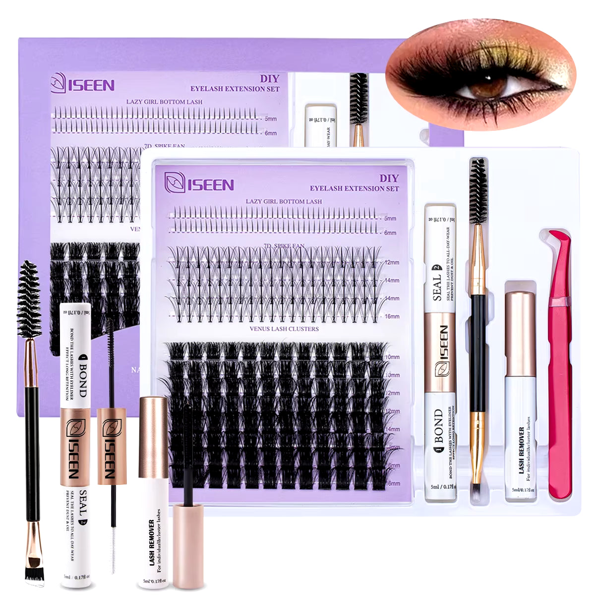 Elevate Your Look with Our DIY Lash Extension Kit – Mix Styles of Lash Clusters, Bond & Seal Remover, Tweezers, and Lash Brush for Flawless Self-Application!