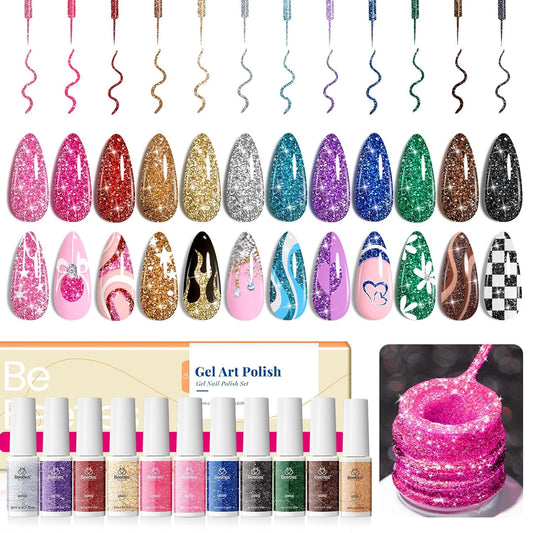Transform Your Nails with Beetles 12-Color Reflective Glitter Gel Polish Set - Perfect for Stunning Summer Manicures!