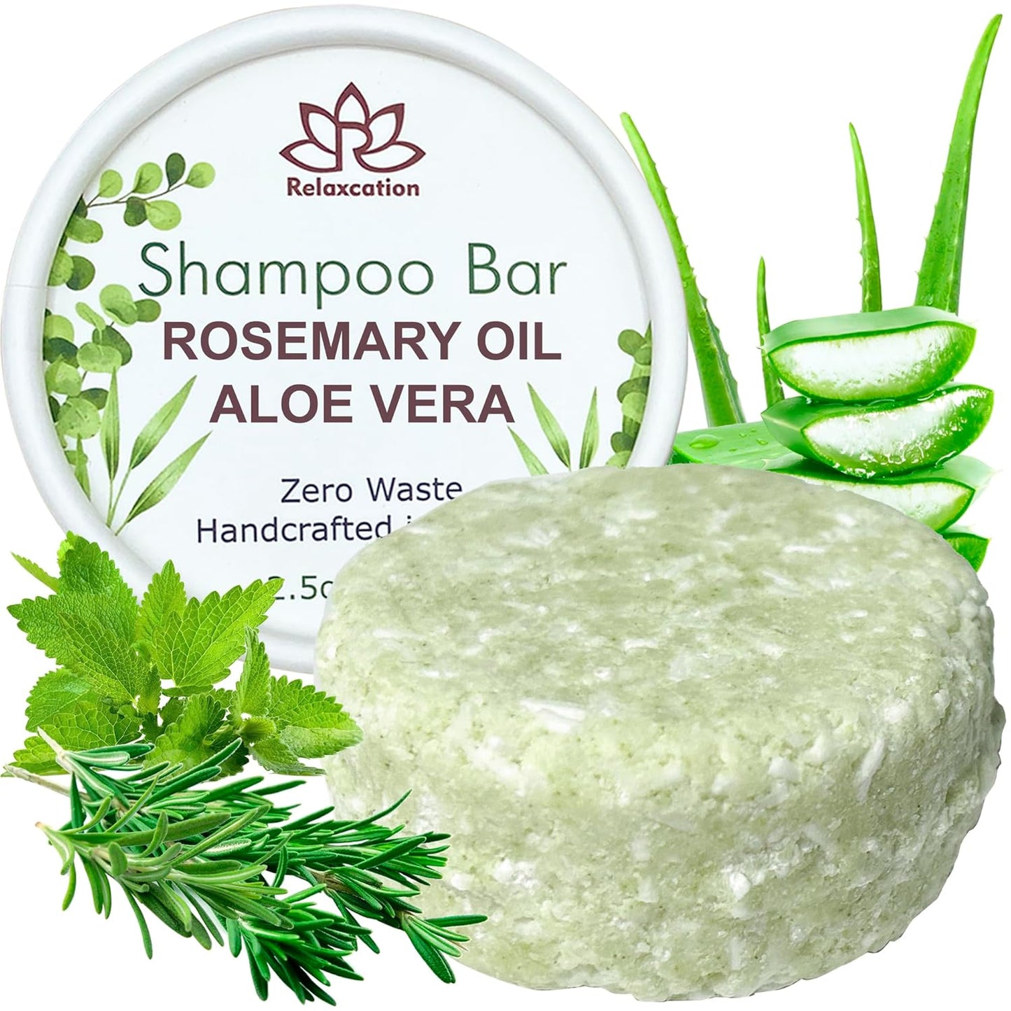 MADE in USA Organic Rosemary and Aloe Vera Solid Shampoo Bar for Hair Growth, Refreshing and Hydrating | Herbal Shampoo with Rosemary, Peppermint, Castor Oil, Argan Oil, and Betaine