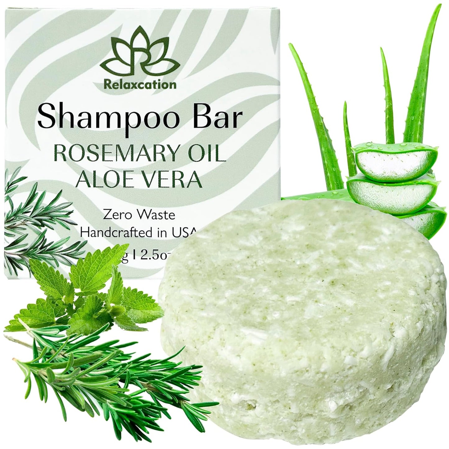 MADE in USA Organic Rosemary and Aloe Vera Solid Shampoo Bar for Hair Growth, Refreshing and Hydrating | Herbal Shampoo with Rosemary, Peppermint, Castor Oil, Argan Oil, and Betaine