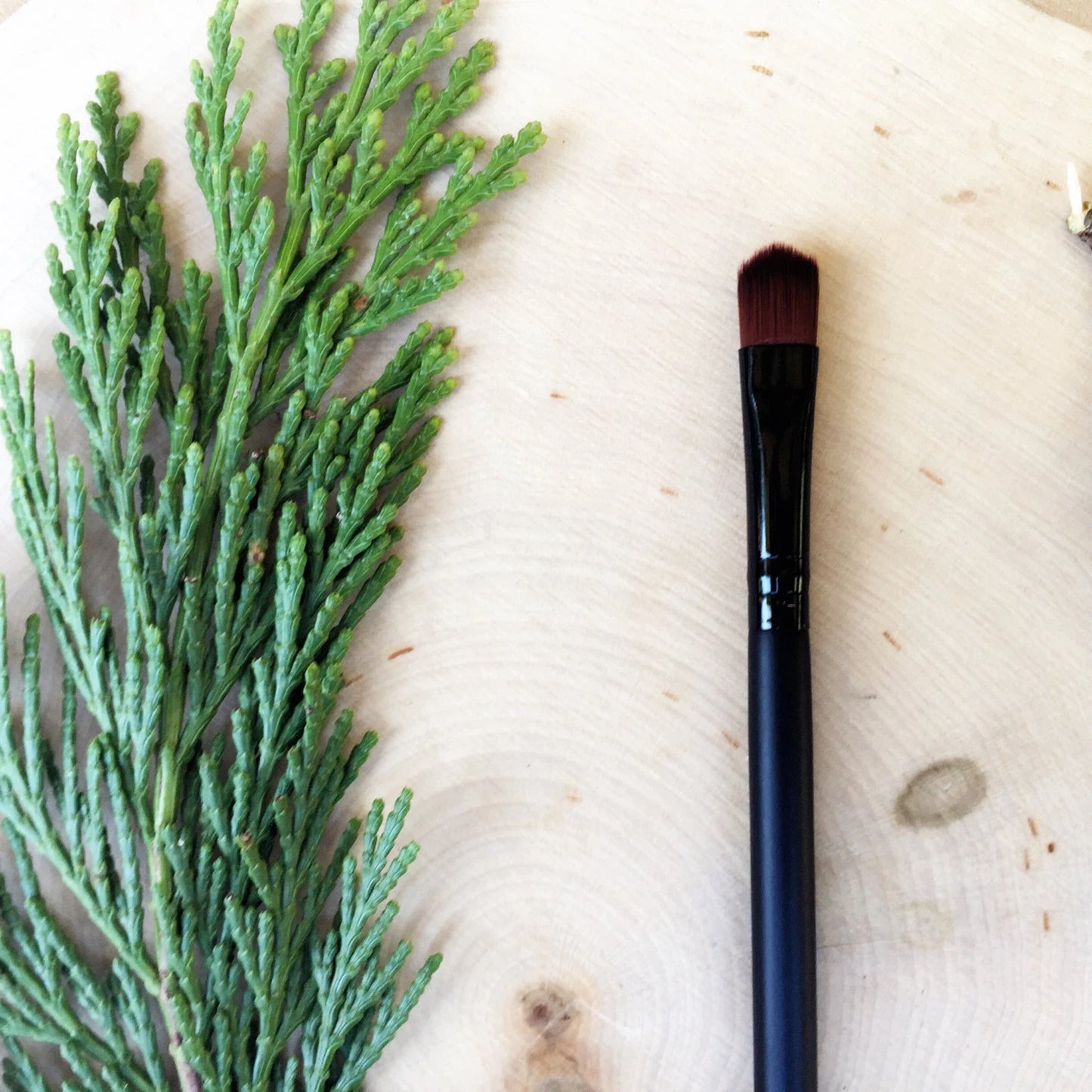 Small All over Brush • Brown Vegan Faux • Cruelty Free • Matte Black Wood Handle and Black Ferrules • Cream and Powder • Dye Free