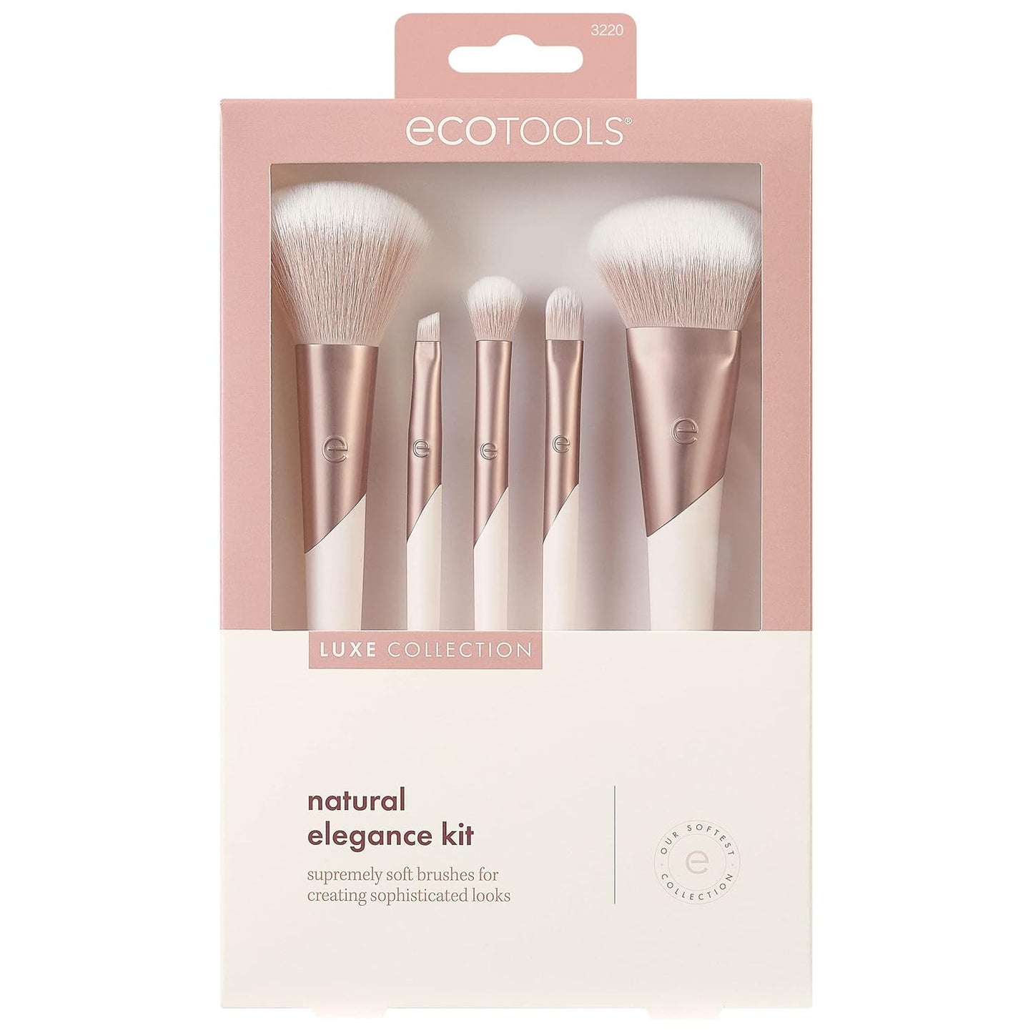 Luxe Natural Elegance Professional Face Makeup & Foundation Brush Set, Premium Brush Kit for Face, Cheek, & Eye Makeup, Synthetic Makeup Brushes, Vegan & Cruelty-Free, 5 Piece Set
