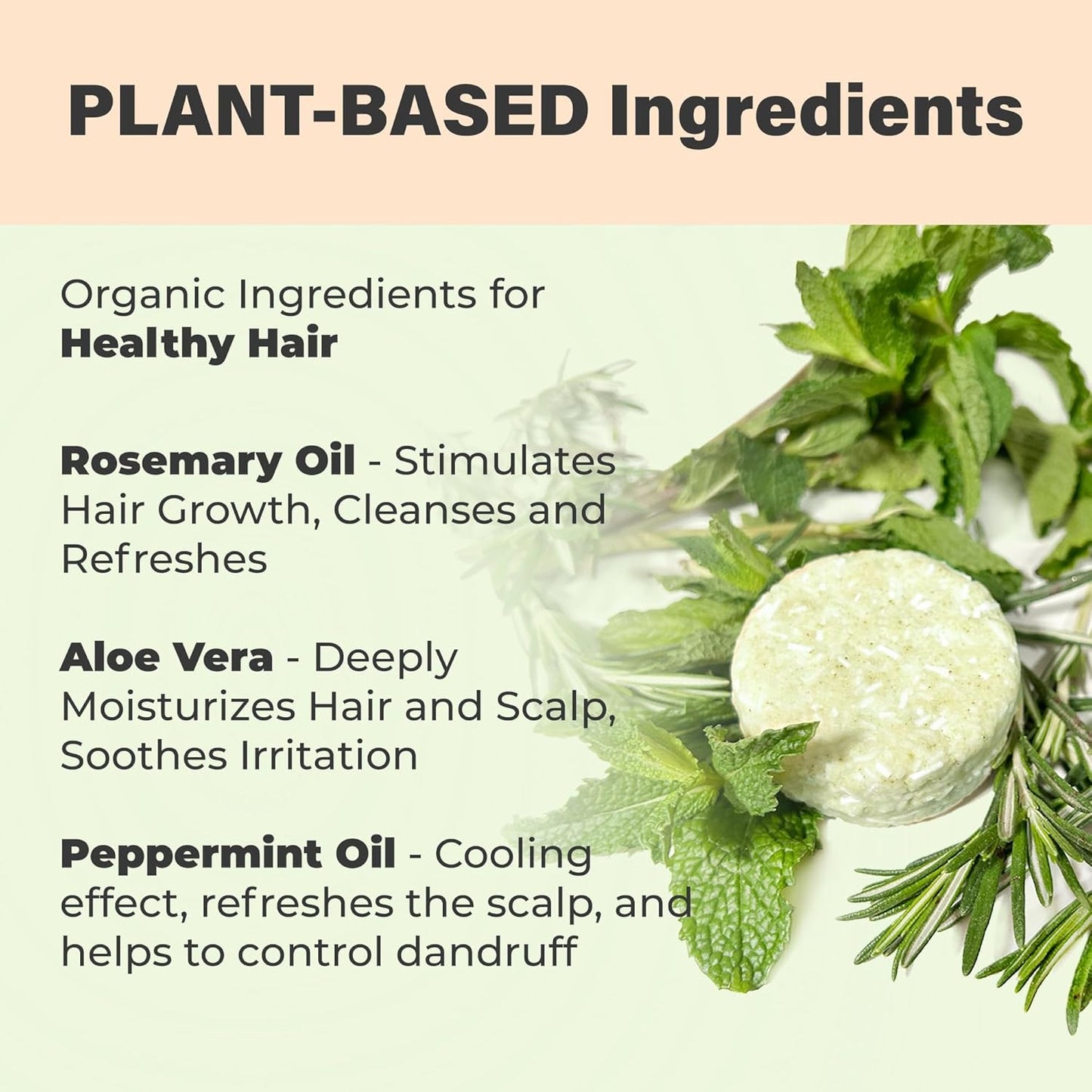 MADE in USA Organic Rosemary and Aloe Vera Solid Shampoo Bar for Hair Growth, Refreshing and Hydrating | Herbal Shampoo with Rosemary, Peppermint, Castor Oil, Argan Oil, and Betaine