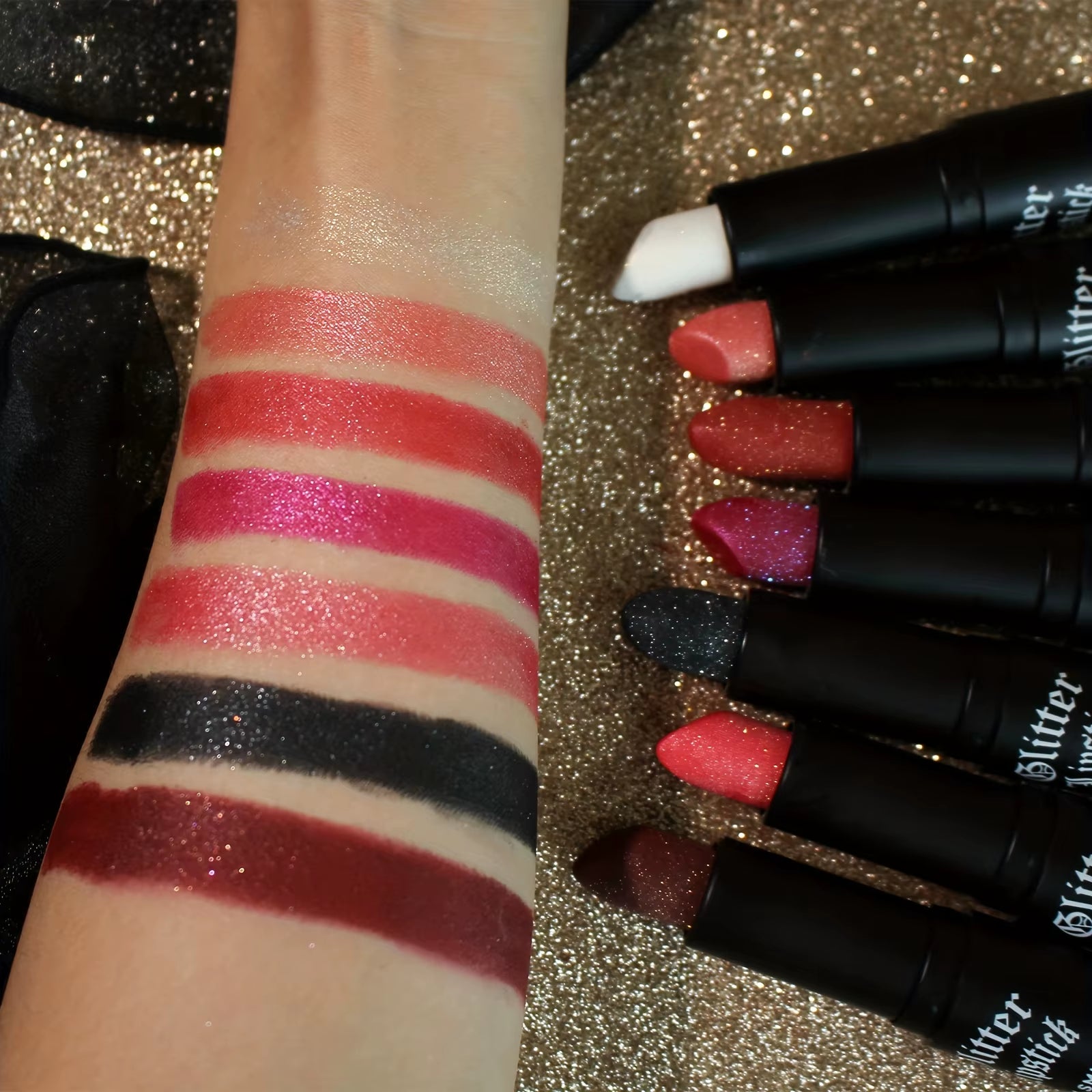 Illuminate Your Lips with Our 7 Colors Glitter Lipstick - Hydrating, Sparkling Shine for a Stunning Metallic Finish!