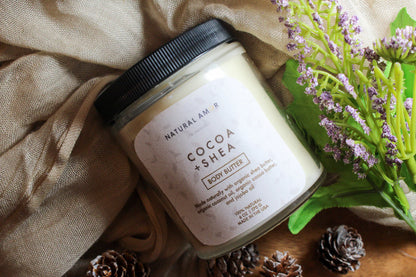 Organic Natural Whipped Body Butter| Hydrating Body Balm for Dry Skin| Natural Shea+Cocoa Butter Moisturizer| Self-Care Gift for Her