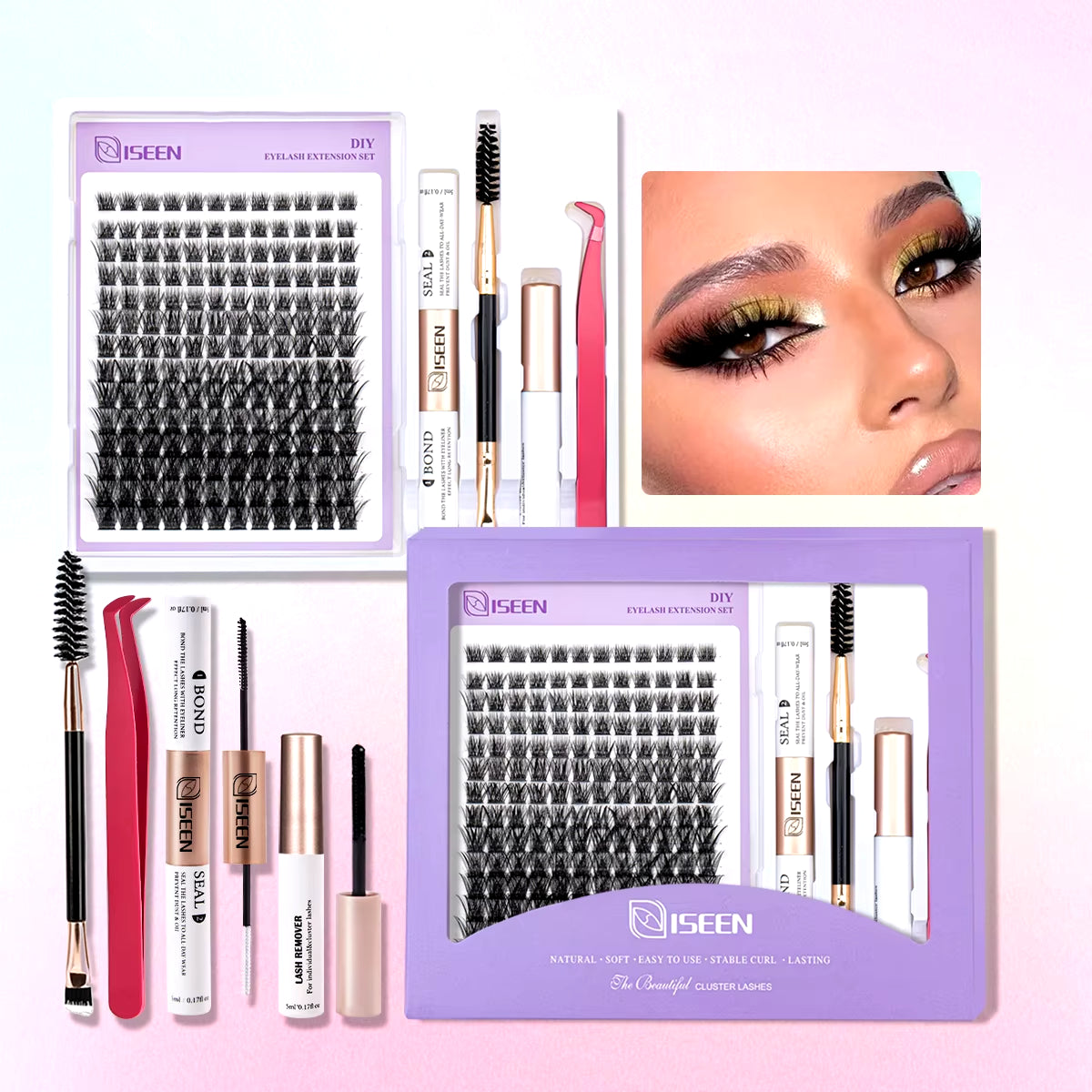 Elevate Your Look with Our DIY Lash Extension Kit – Mix Styles of Lash Clusters, Bond & Seal Remover, Tweezers, and Lash Brush for Flawless Self-Application!