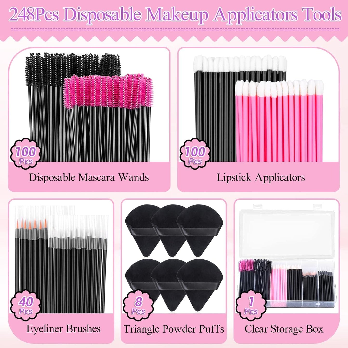 Ultimate 248-Piece Disposable Makeup Applicator Kit: Triangle Puffs, Mascara Wands, and Lip Brushes for Flawless Beauty Application