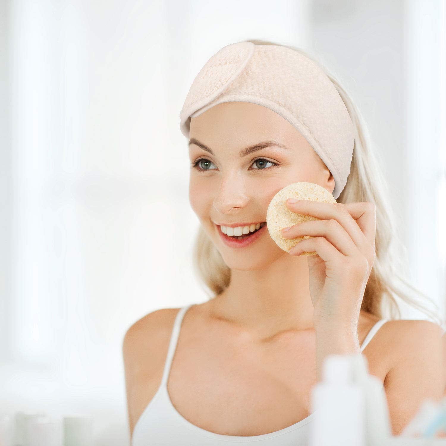 Indulge in Comfort with Our 4 Pack Adjustable Spa Facial Headbands - Perfect for Makeup, Face Washing, and Yoga in Stylish Pea Green, Pink, Beige, and Light Gray