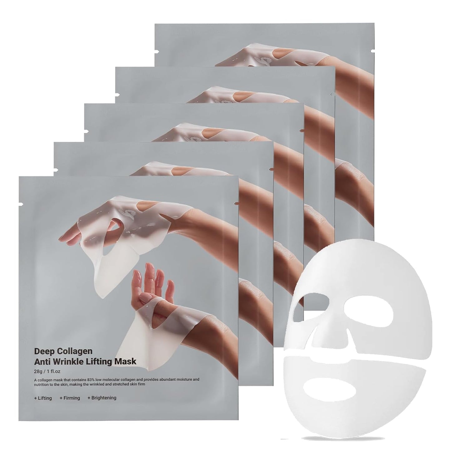 Revitalize Your Skin with YUANLI Collagen Face Mask - 5 Pack of Deep Hydrating Overnight Masks for Elasticity, Firming, and Anti-Wrinkle Benefits - 1 Fl. Oz Each