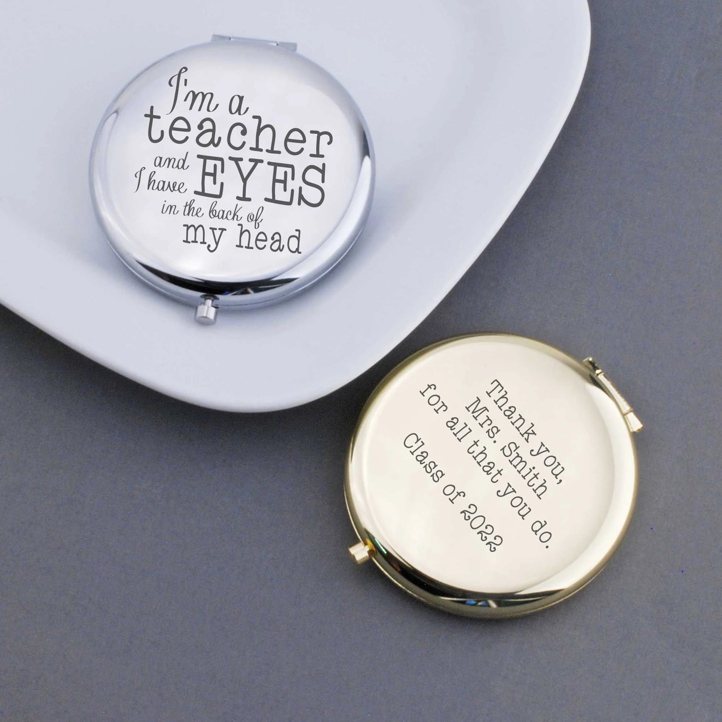 Gifts for Teacher Coworker, Eyes on the Back of My Head Compact Mirror, Gifts for Teacher Funny, Engraved Pocket Mirror for Teacher