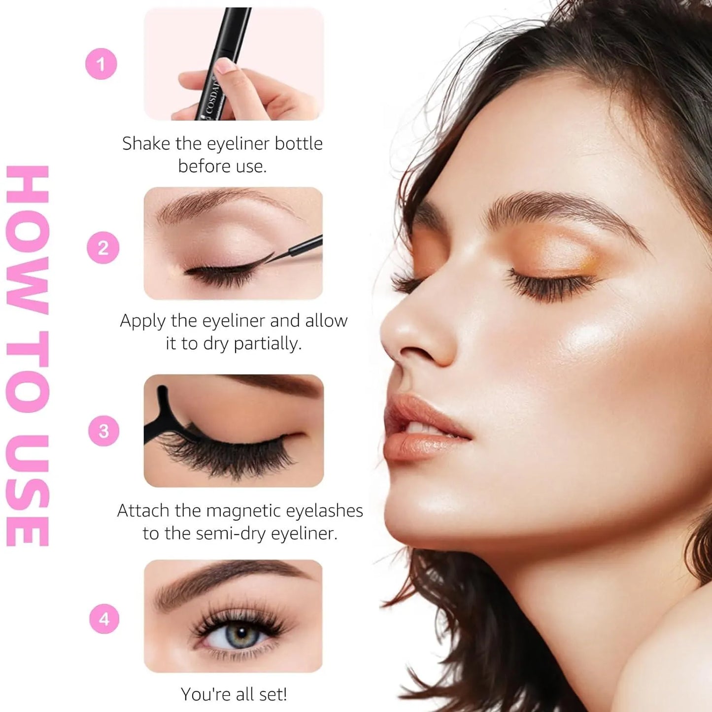 Magnetic Eyelashes and Eyeliner Kit Natural Look 3D 10D, Wispy, Cat Eye, Dramatic Lashes 7 Pairs with Travel Case Easy to Wear Kimeyelashes