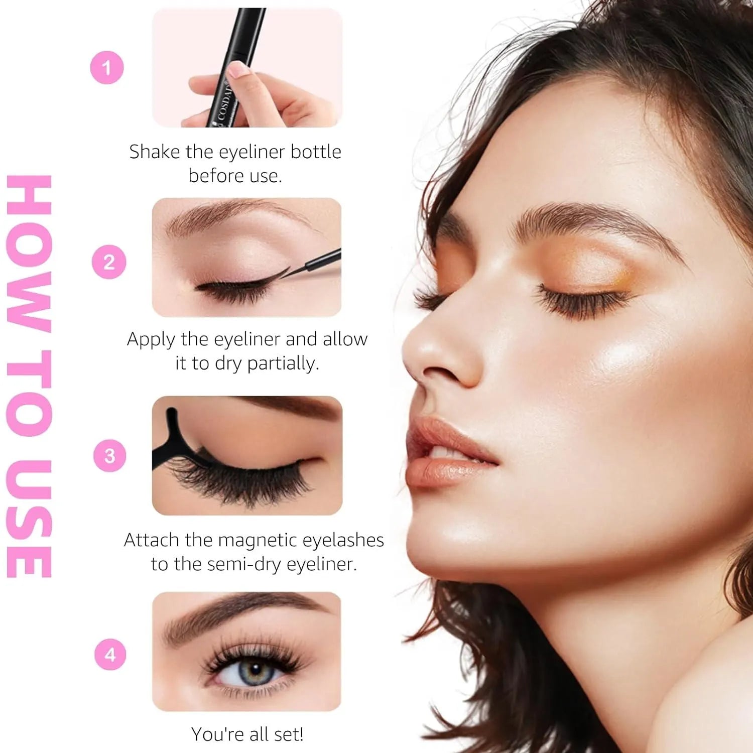 Magnetic Eyelashes and Eyeliner Kit Natural Look 3D 10D, Wispy, Cat Eye, Dramatic Lashes 7 Pairs with Travel Case Easy to Wear Kimeyelashes