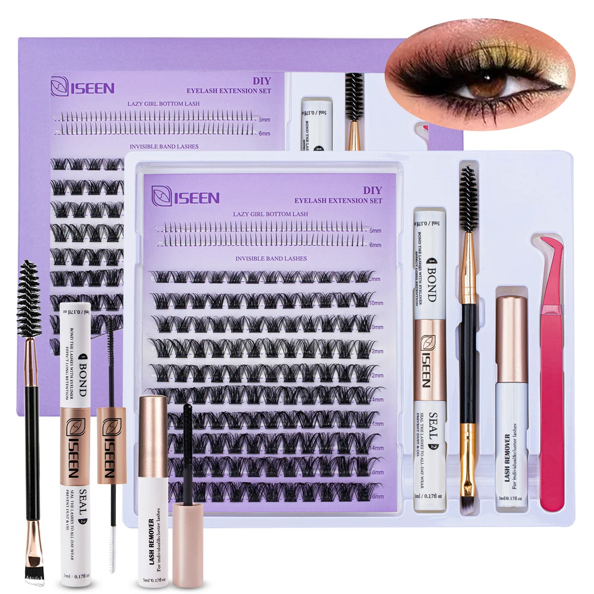 Elevate Your Look with Our DIY Lash Extension Kit – Mix Styles of Lash Clusters, Bond & Seal Remover, Tweezers, and Lash Brush for Flawless Self-Application!