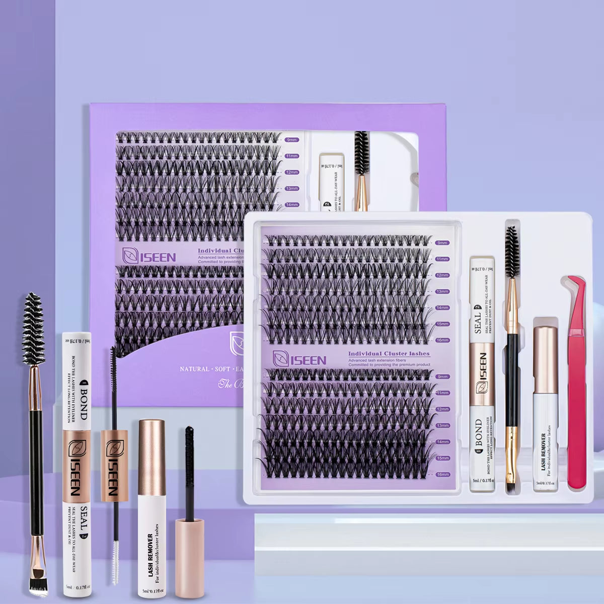 Elevate Your Look with Our DIY Lash Extension Kit – Mix Styles of Lash Clusters, Bond & Seal Remover, Tweezers, and Lash Brush for Flawless Self-Application!