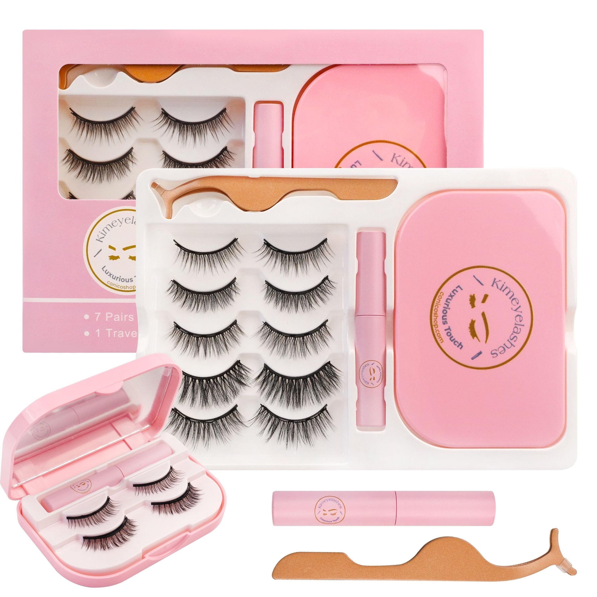 Magnetic Eyelashes and Eyeliner Kit Natural Look 3D 10D, Wispy, Cat Eye, Dramatic Lashes 7 Pairs with Travel Case Easy to Wear Kimeyelashes