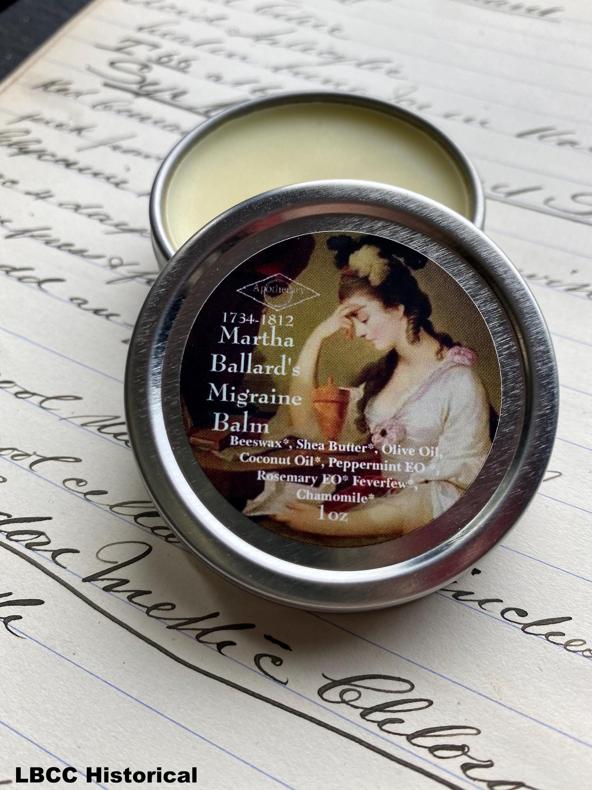 Head Neck Megrim Balm 1735-1812 Martha Ballard'S Balm ~ Natural ~ Family Safe Balm ~ LBCC Historical Apothecary