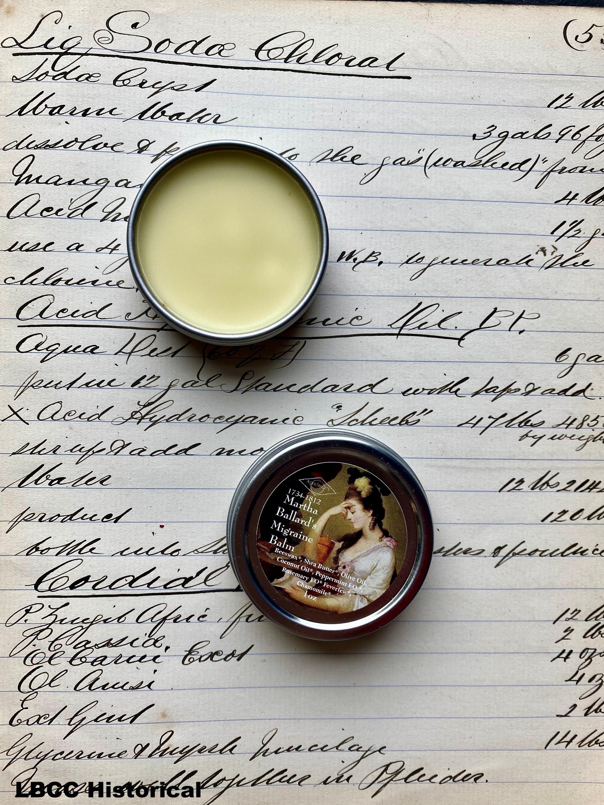 Head Neck Megrim Balm 1735-1812 Martha Ballard'S Balm ~ Natural ~ Family Safe Balm ~ LBCC Historical Apothecary