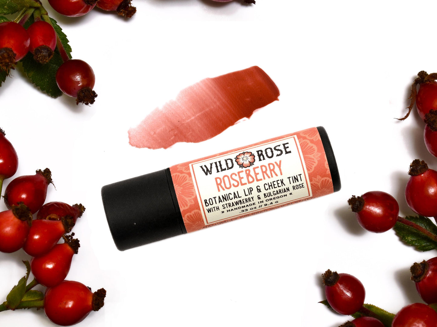 ROSEBERRY Botanical Lip & Cheek Tint Tube - .33Oz Organic Makeup Biodegradable Tube